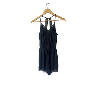 Hollister Y2K Lace Romper Size XS‎ Black V Neck Sleeveless Halter Fairy Grunge